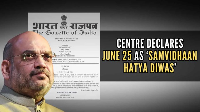 Centre declares June 25 as ‘Samvidhaan Hatya Diwas’ Indira Gandhi-led Congress government had imposed Emergency in 1975