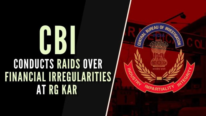 CBI conducts raids over financial irregularities at RG Kar Medical College The officials of the anti-corruption wing of the CBI, which is based out of Nizam Palace in central Kolkata, are investigating the financial irregularities in Kolkata