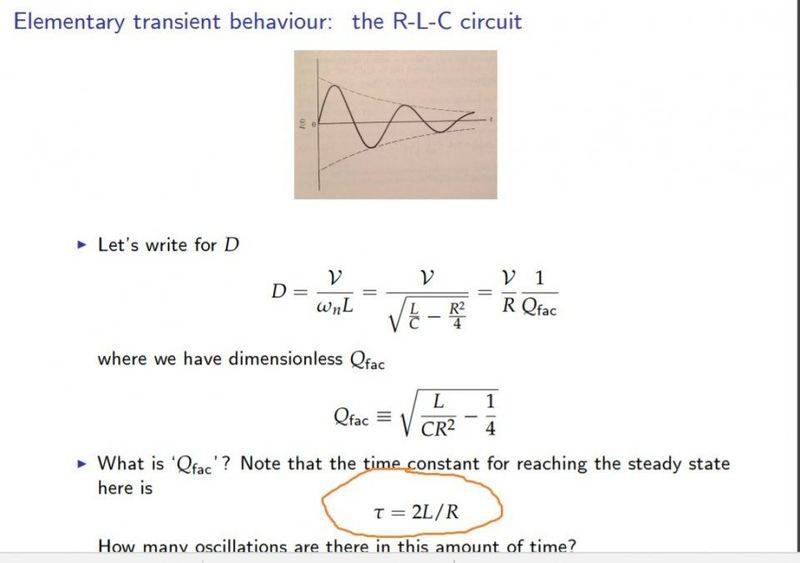 Where Is The Rlc Circuit Time Constant 2l R Coming From