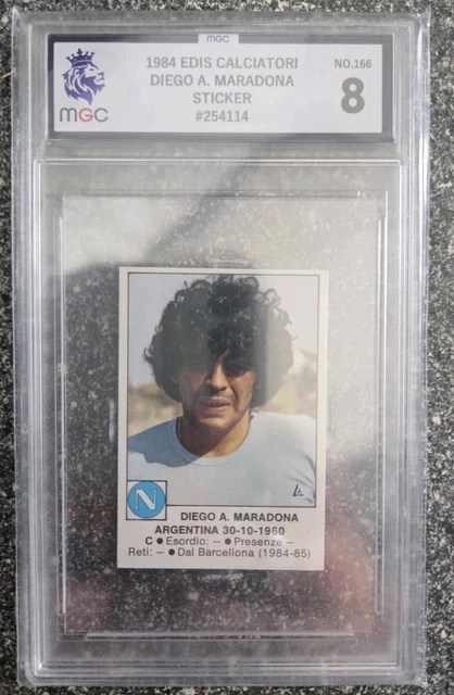 Rare maradona mgc grade 8 edis calciatori 84/85 napoli rookie sticker