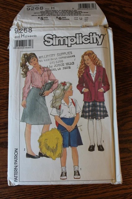 Simplicity 9268 skirt blouse & jacket sewing patterns girl's 7-8-10 $2.