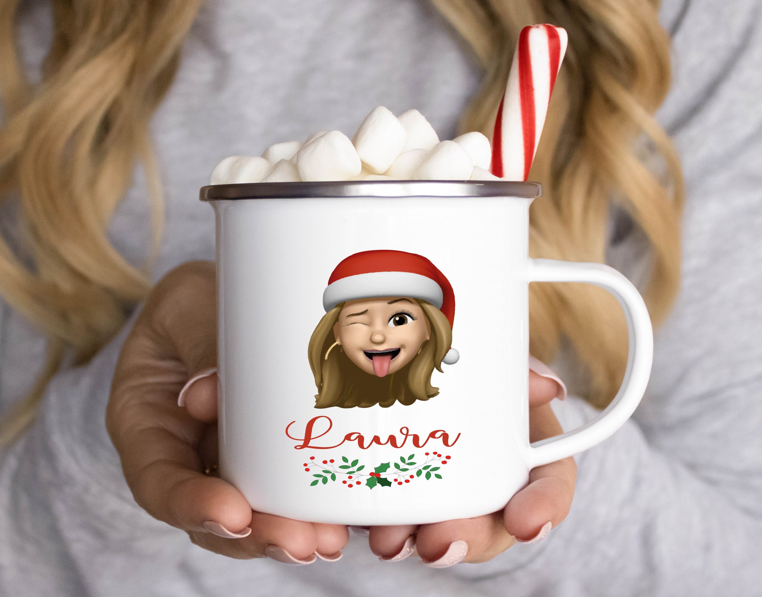 Taza vintage "Emoji Navideño"