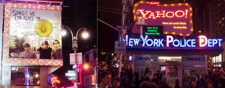 My photos of MySpace and Yahoo billboards, Times Square, New York 2008