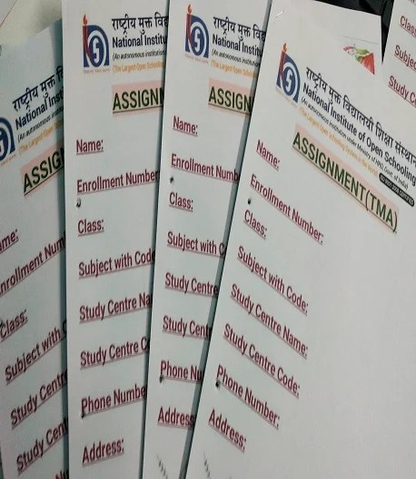 NIOS TMA (Tutor Marked Assignment) Files Front Page & Submission Receipt