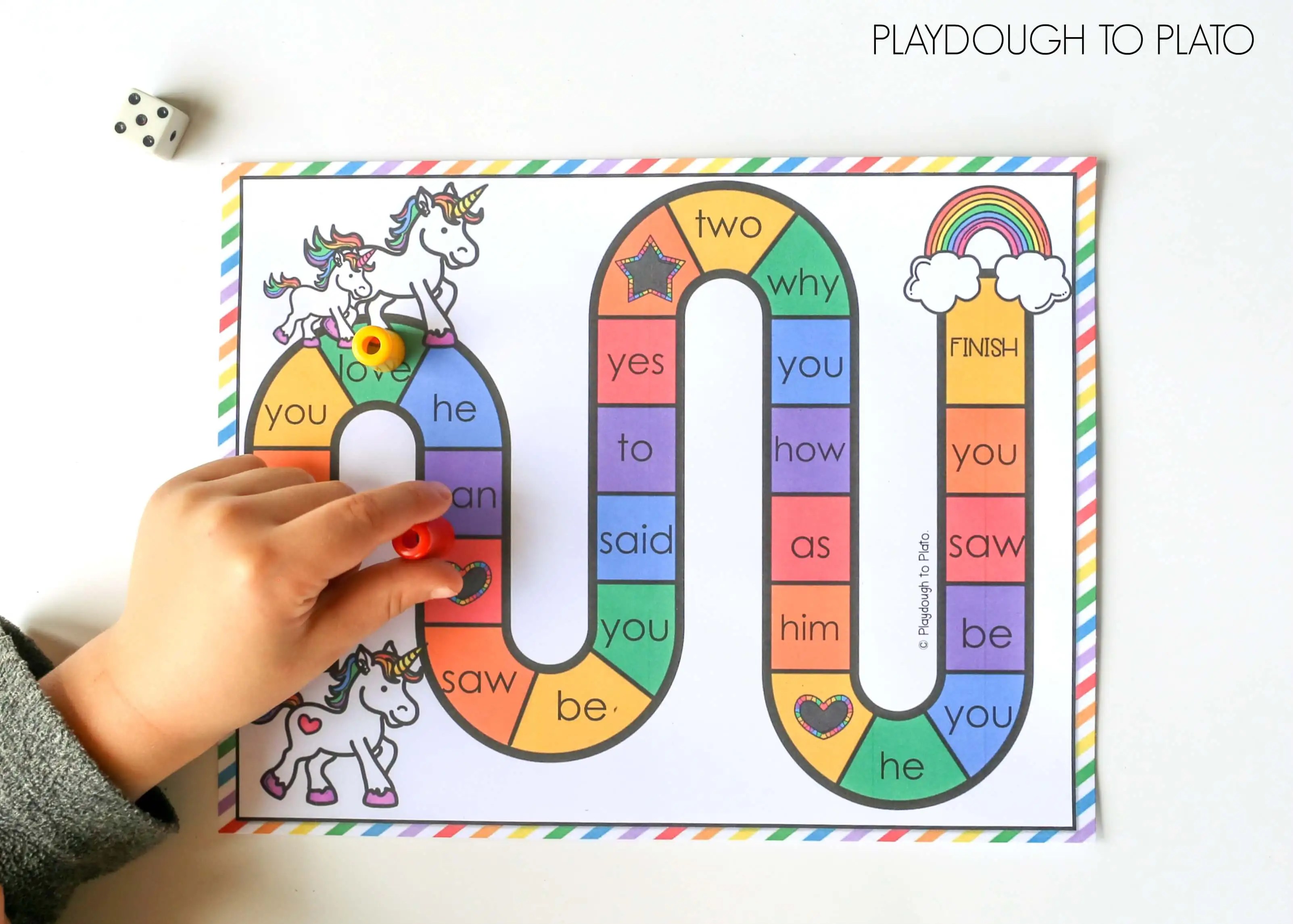 unicorn sight word game playdough to plato