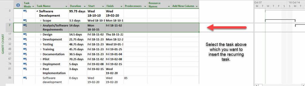 Create a Recurring Task in MS Project- Select task