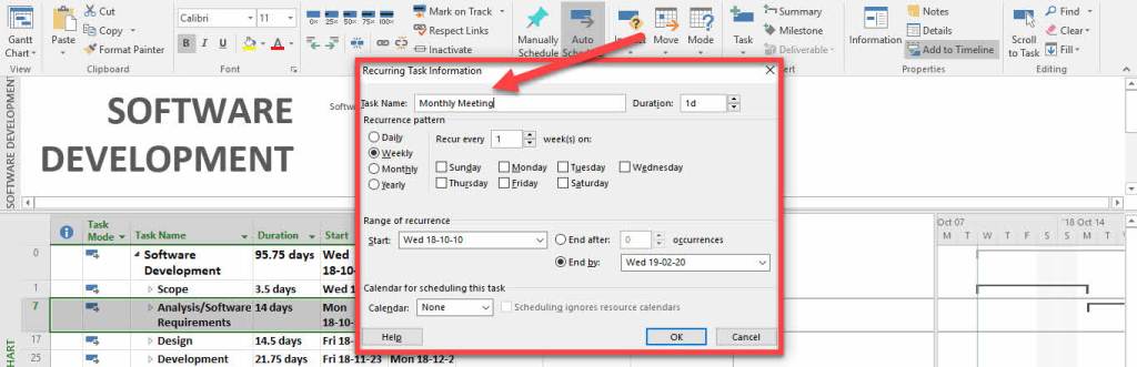 Create a Recurring Task in MS Project- Task Name