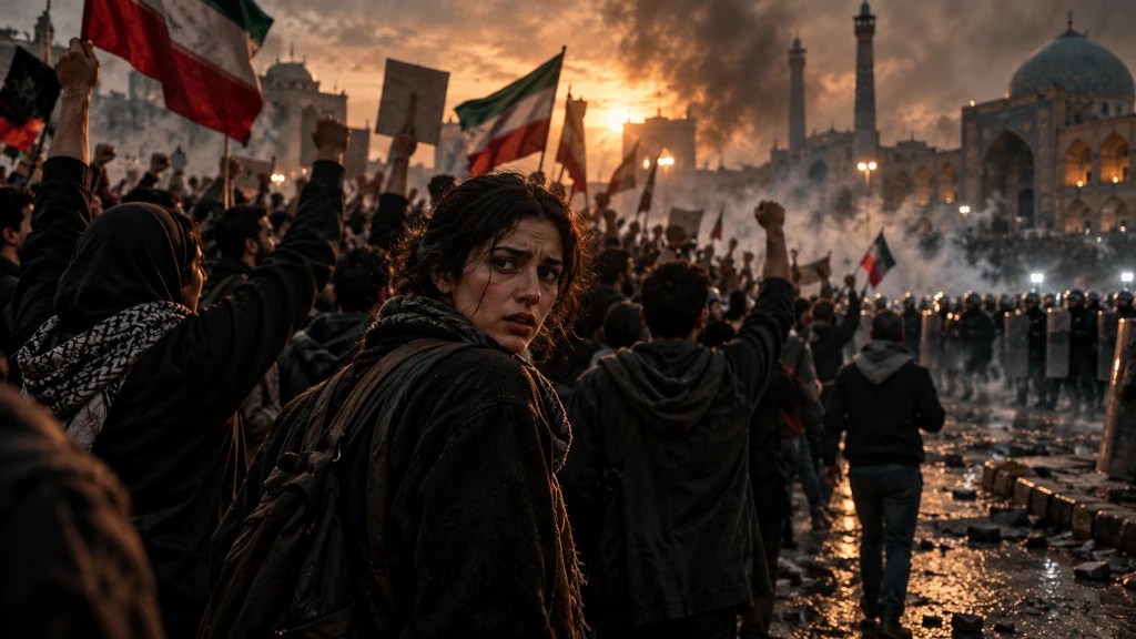 Groupthink and political conformity illustrated by an individual questioning a protest movement.