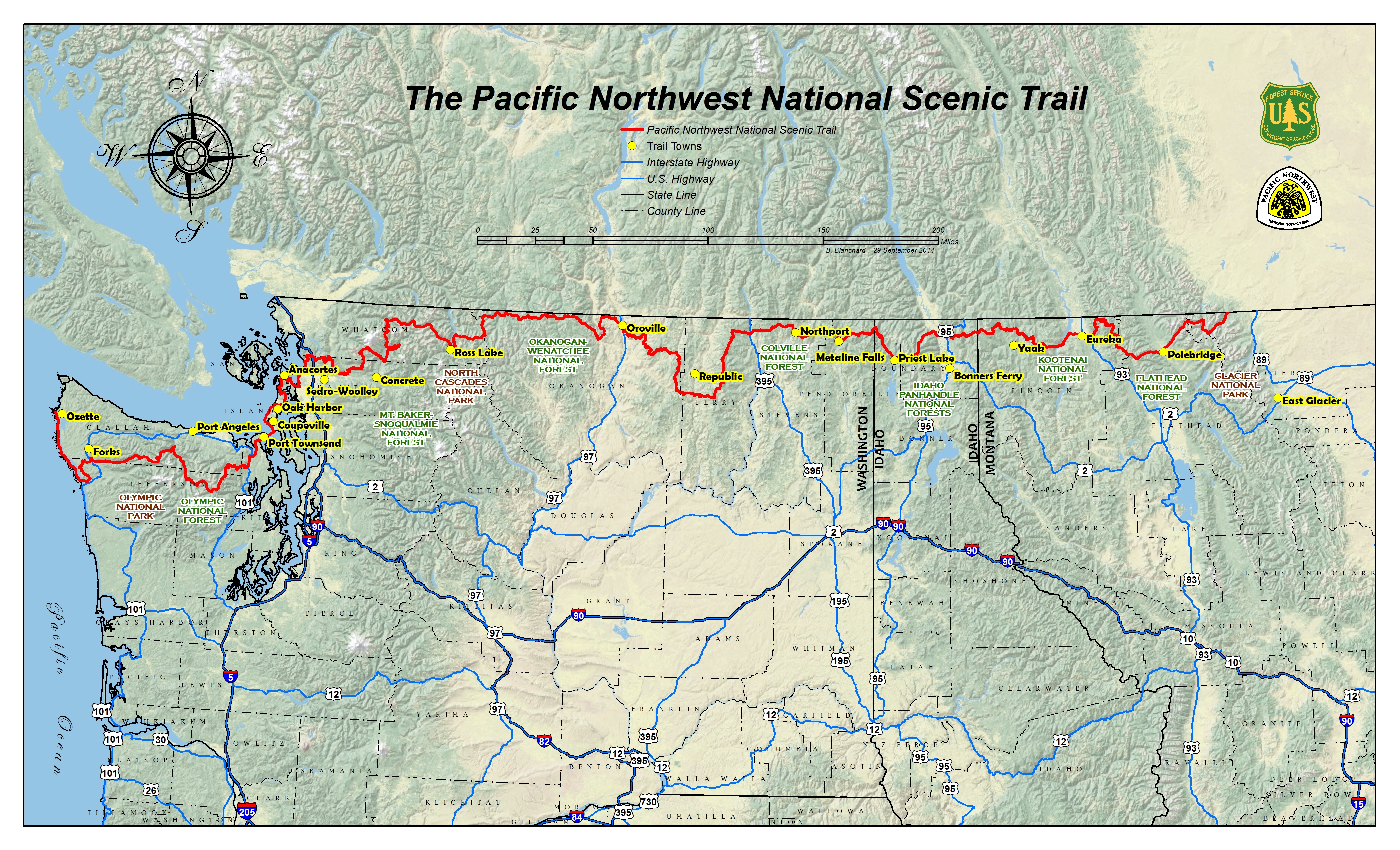 Resupply And Trail Towns On The Pacific Northwest Trail PNNSTTrail Towns Base Map 