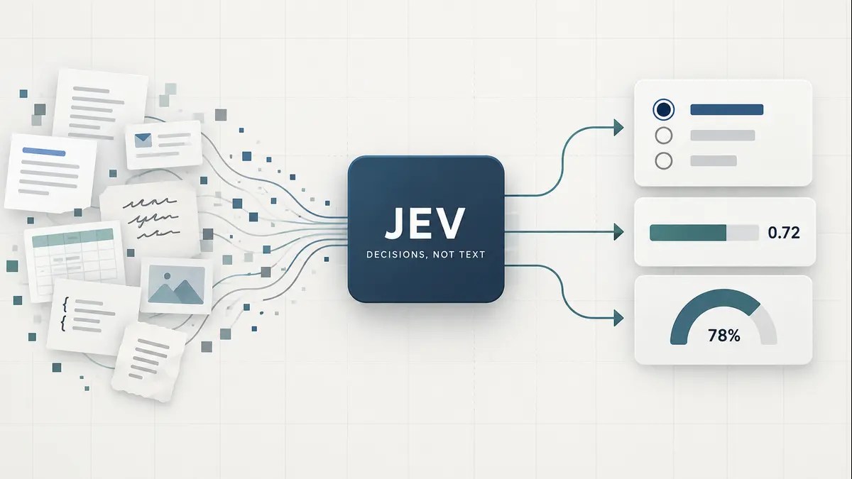 Jev AI System One decision model returning typed probabilities instead of generated text