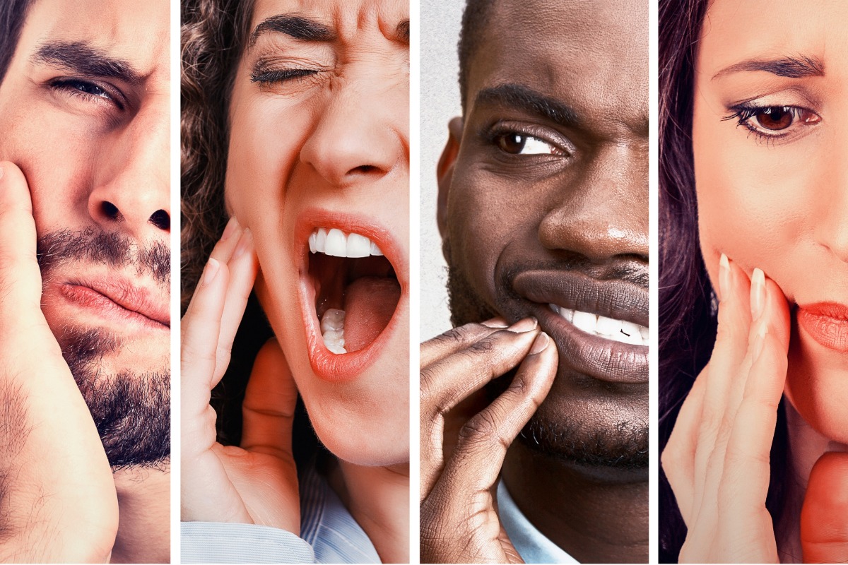 group of people with hand touching their face due to toothache
