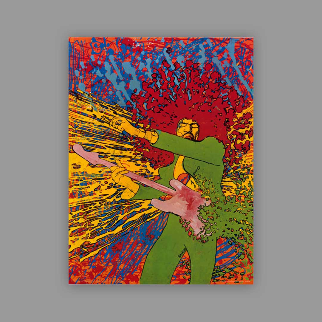 Exploding Jimi Hendrix by Martin Sharp 1968. 91x116 cm