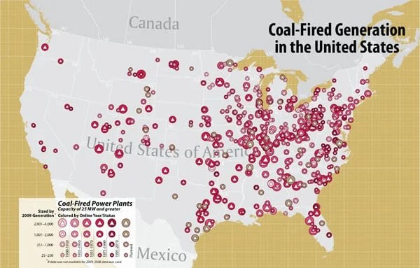 Map Of Coal Fired Generation In The United States 100110 
