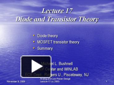 Ppt Lecture 17 Diode And Transistor Theory Powerpoint