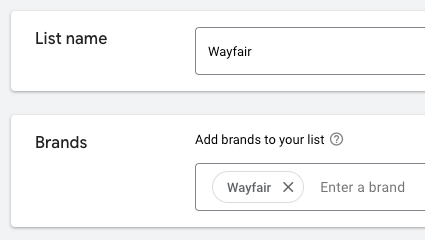 Partial screenshot of Wayfair's brand name exclusions Partial screenshot of Wayfair's brand name exclusions