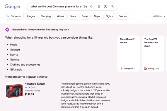 Screenshot of a Google Search for "What are the best Christmas presents for a 15-year-old boy?" Screenshot of a Google Search for "What are the best Christmas presents for a 15-year-old boy?"