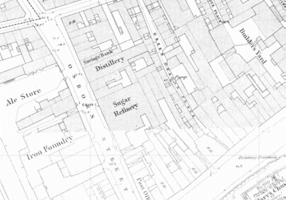 Ordnance Survey Map of 1875 showing the Sugar Refinery