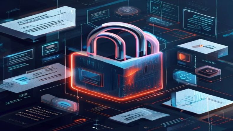 A digital illustration showing a lock icon surrounded by various data input forms, representing the concept of rigorous input validation and sanitization in secure coding.