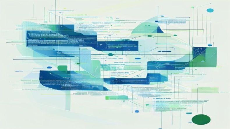 A modern, abstract illustration showing code snippets and data flowing, representing efficient string formatting. Clean lines, geometric shapes in shades of blue and green, on a light background. No text or specific programming language symbols.