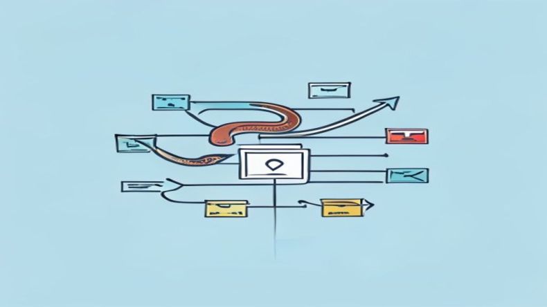 A clean, minimalist illustration showing a Python logo with arrows pointing to multiple interconnected boxes representing different library dependencies, all flowing into a central 'requirements.txt' file icon, set against a light blue background.