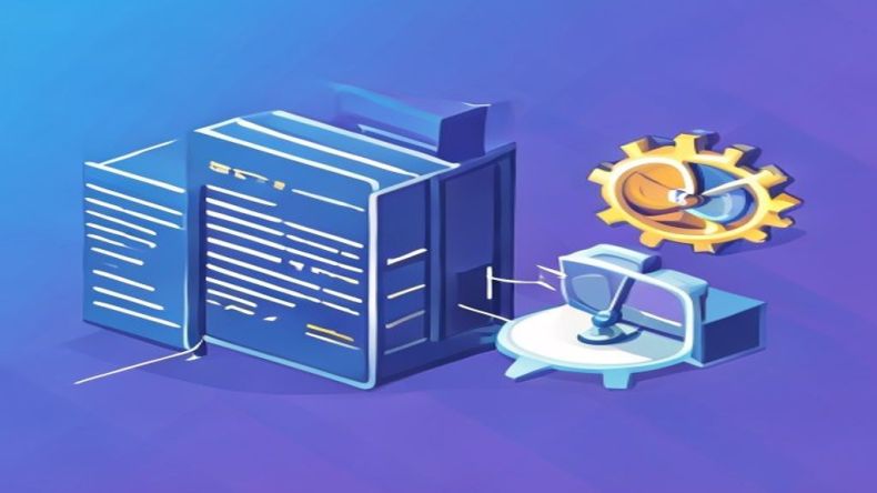A clean, professional illustration showing a web server quickly responding to a user, while a separate background process icon works on a complex, longer task represented by gears and a clock, all against a blue and purple gradient background.