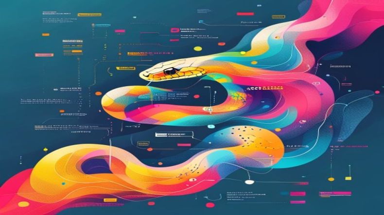 A colorful abstract illustration showing a Python logo with various command-line arguments and options flowing around it, representing the parsing of inputs in a clean, modern tech style.