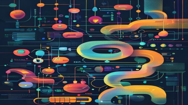 A visual representation of Python's memory management, showing objects connected by reference counts and a garbage collector sweeping away unused memory. Clean, abstract, professional tech illustration with a cool color palette.