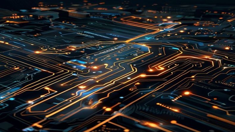 A conceptual illustration of a digital circuit board with glowing pathways, representing optimized data flow and enhanced application performance due to efficient asynchronous programming. The design is clean, futuristic, and emphasizes speed and connectivity.