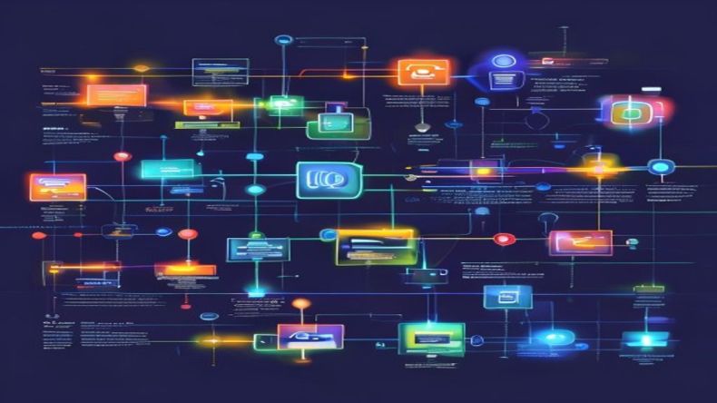 A visual representation of an event loop, showing multiple asynchronous tasks being managed and processed concurrently on a timeline, with data flowing efficiently between components in a clean, professional tech illustration.