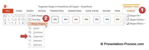 powerpoint diagrams as a tool and graphic addition to the presentation, were created on the basis of the edited images. Fragment Shapes Tool In Powerpoint 2013 Presentation Process Creative Presentation Ideas