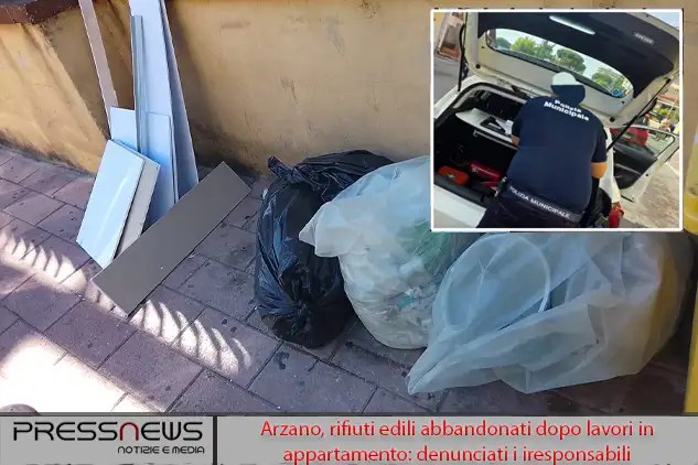 Arzano, rifiuti edili abbandonati dopo lavori in appartamento: denunciati i iresponsabili