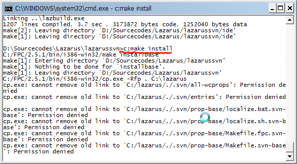 คำสั่ง make install สำหรับ lazarus svn