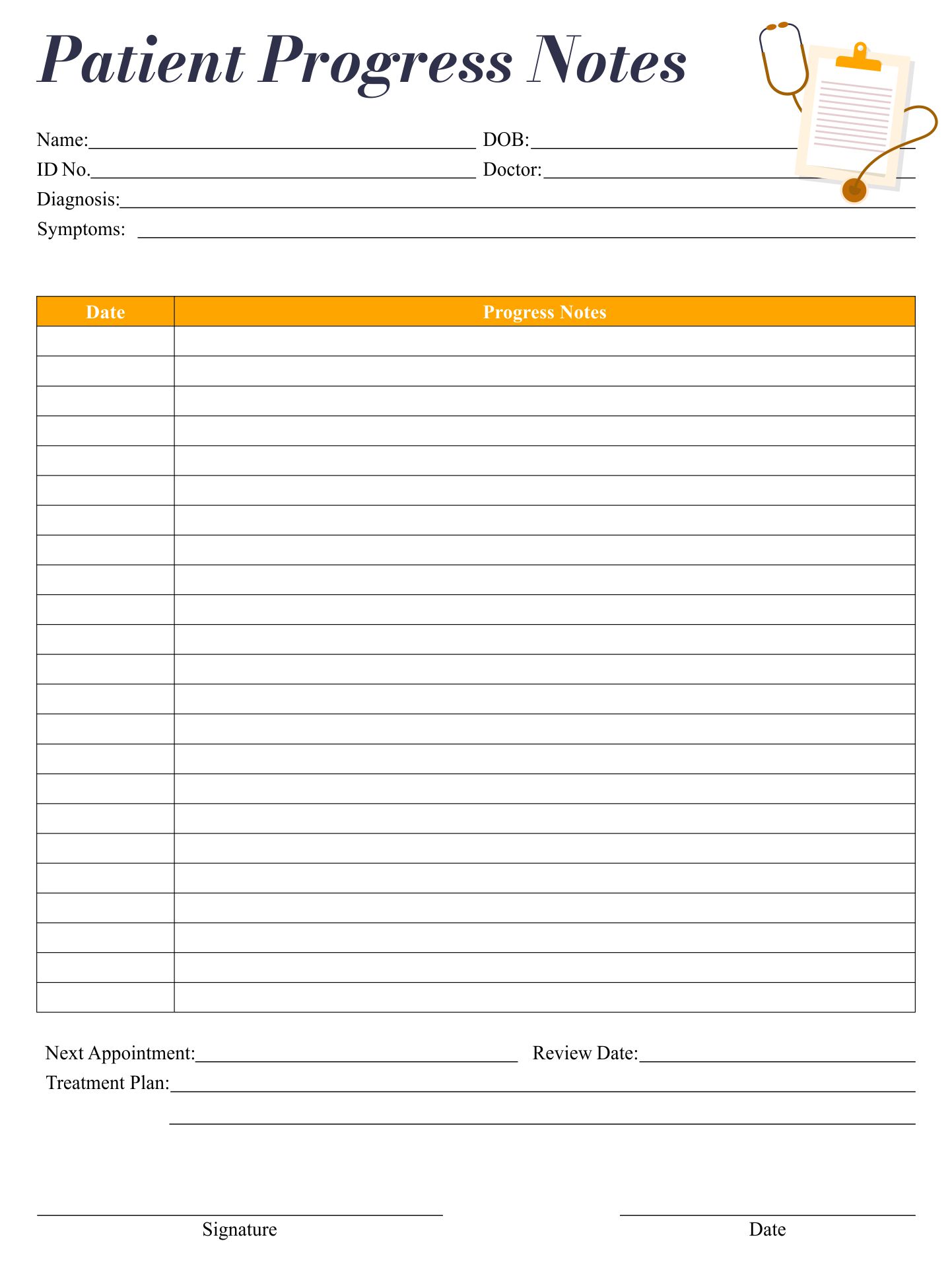 Printable Blank Progress Note Template