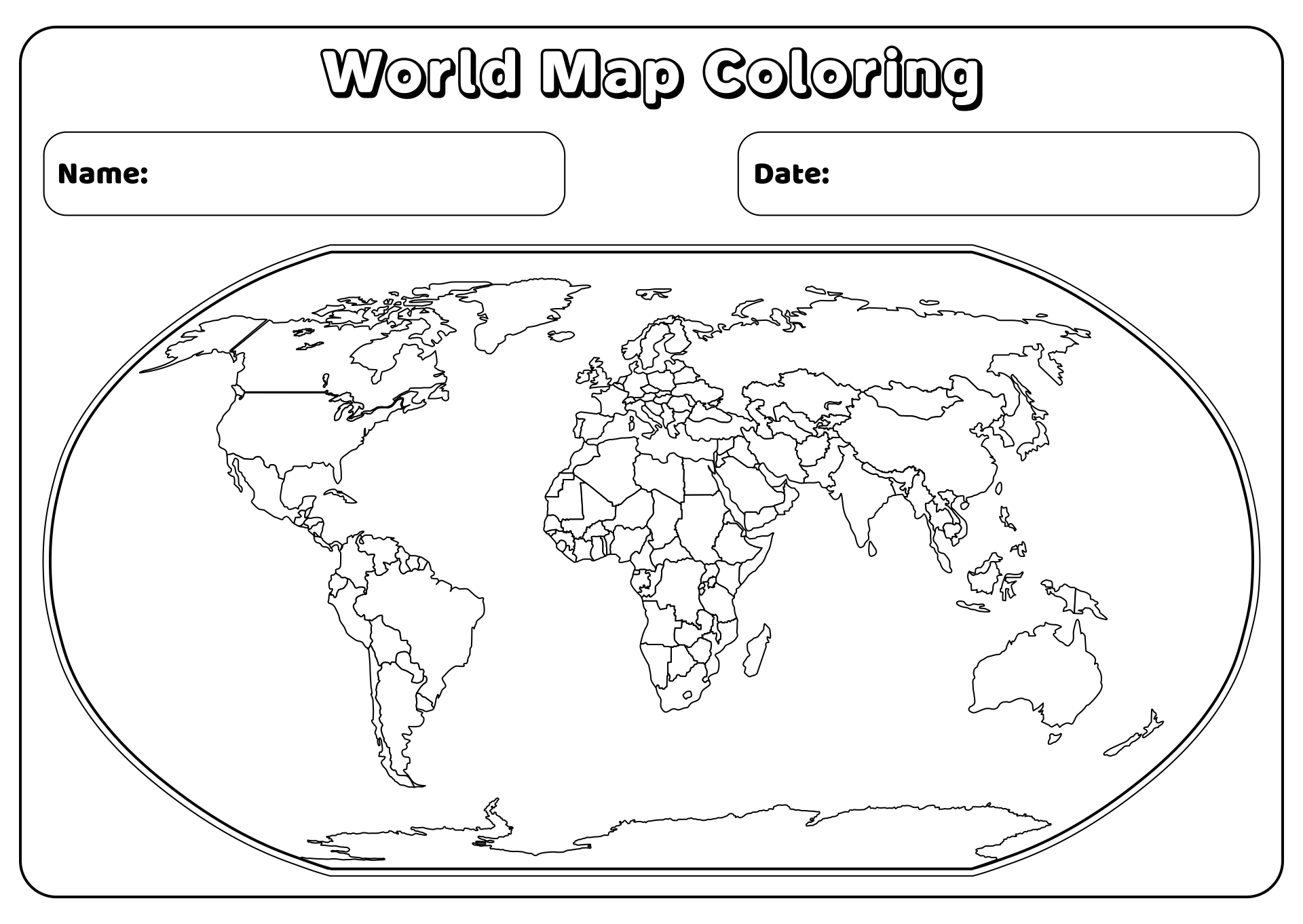 World Map Coloring Page World Map Coloring Page 294892 