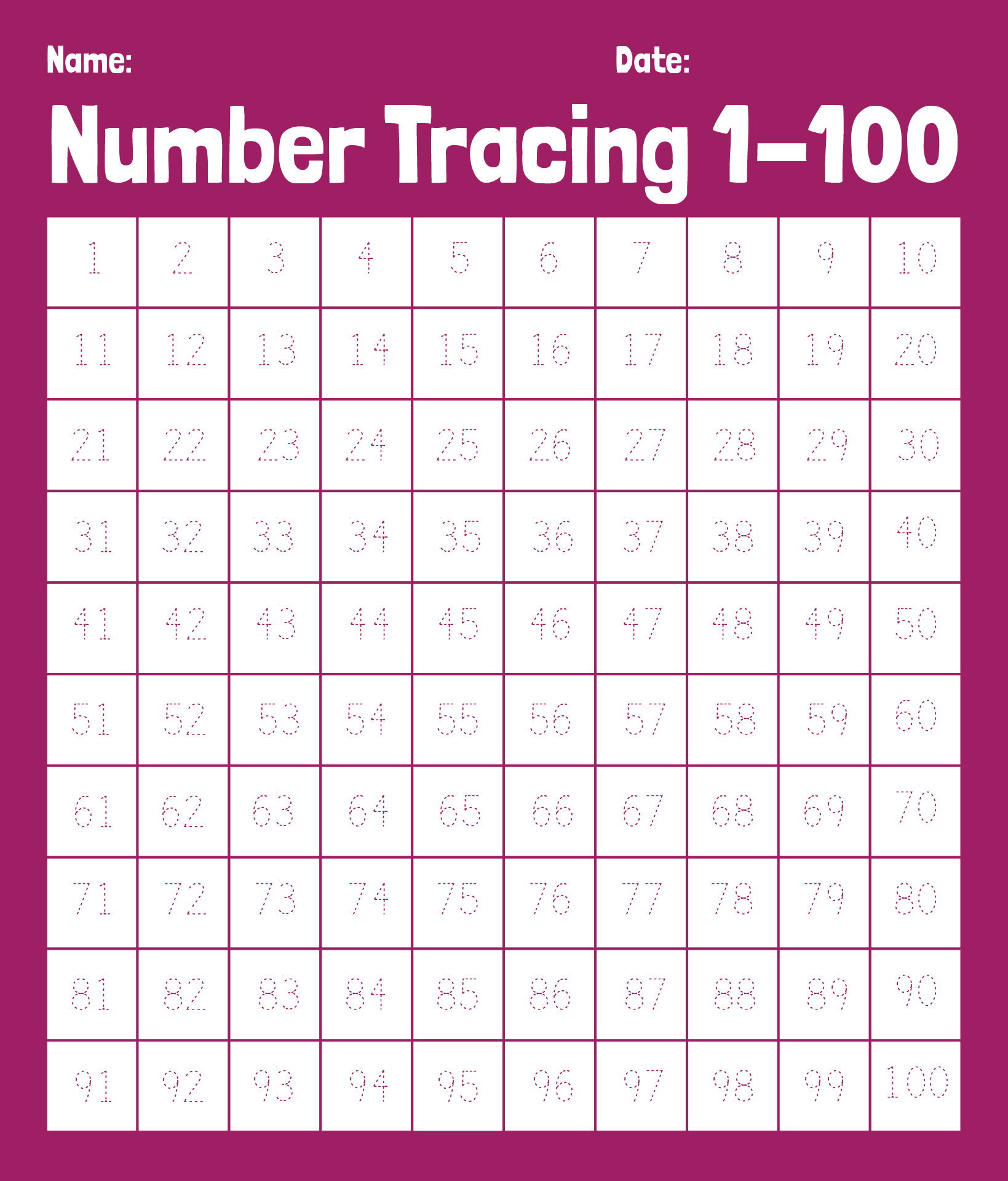 createprintables 1 100 number tracing practice tracing numbers 1 100