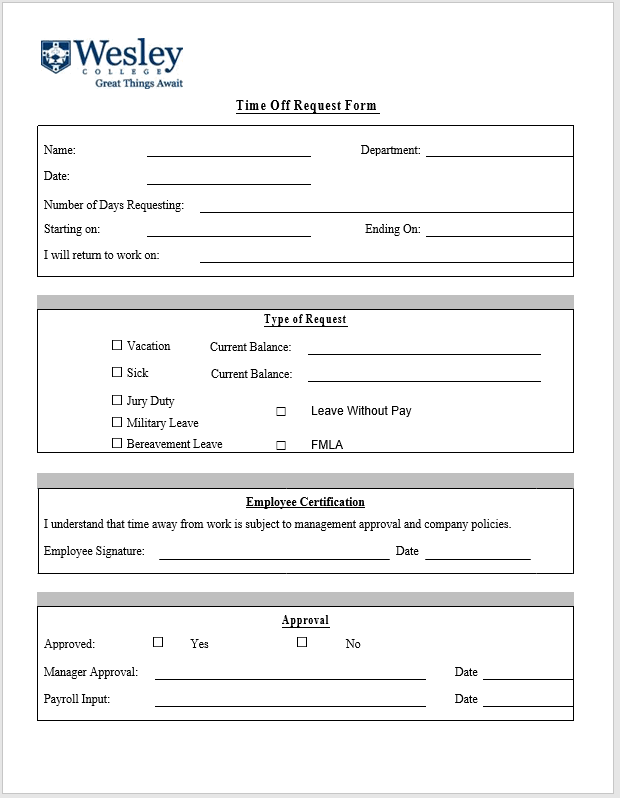 30 Free Employee Time Off Request Forms - Printable Samples