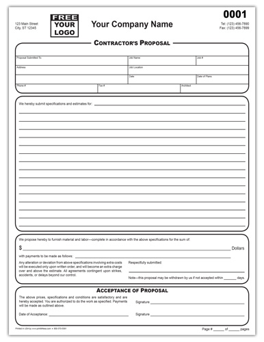 Custom Printed Contractor Bid Proposal Form | Printit4Less.com