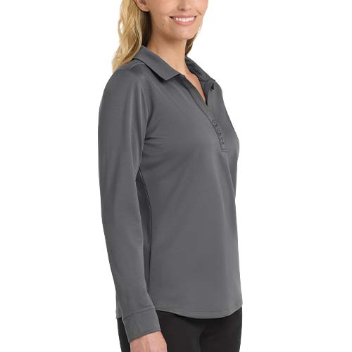 side view of Port Authority Ladies Silk Touch Long Sleeve Polo Shirt