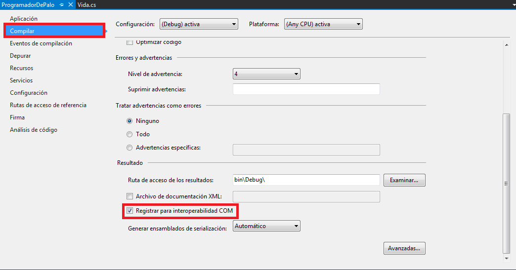 Registrar para interoperabilidad COM