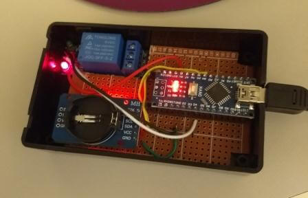 Arduino Nano, RTC, and relay on perfboard for Arduino Automated Plant Watering System