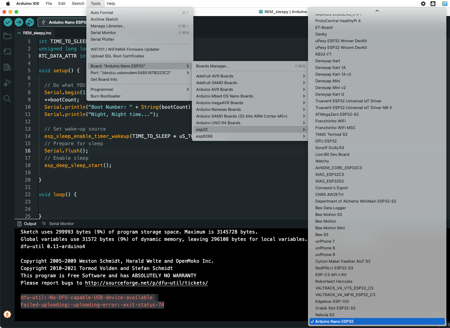 select correct board for Arduino Nano ESP32