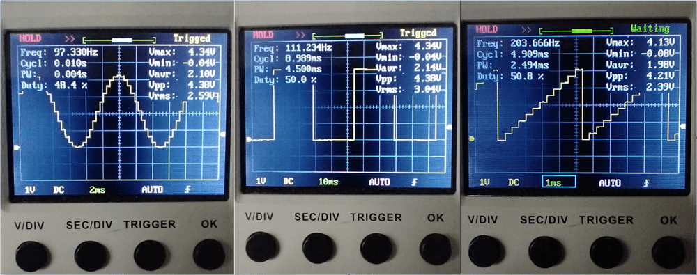 R4 WIFI - sine, square and sawtooth waveforms