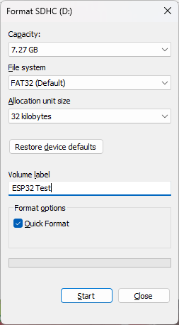 Format SD card via Windows Explorer