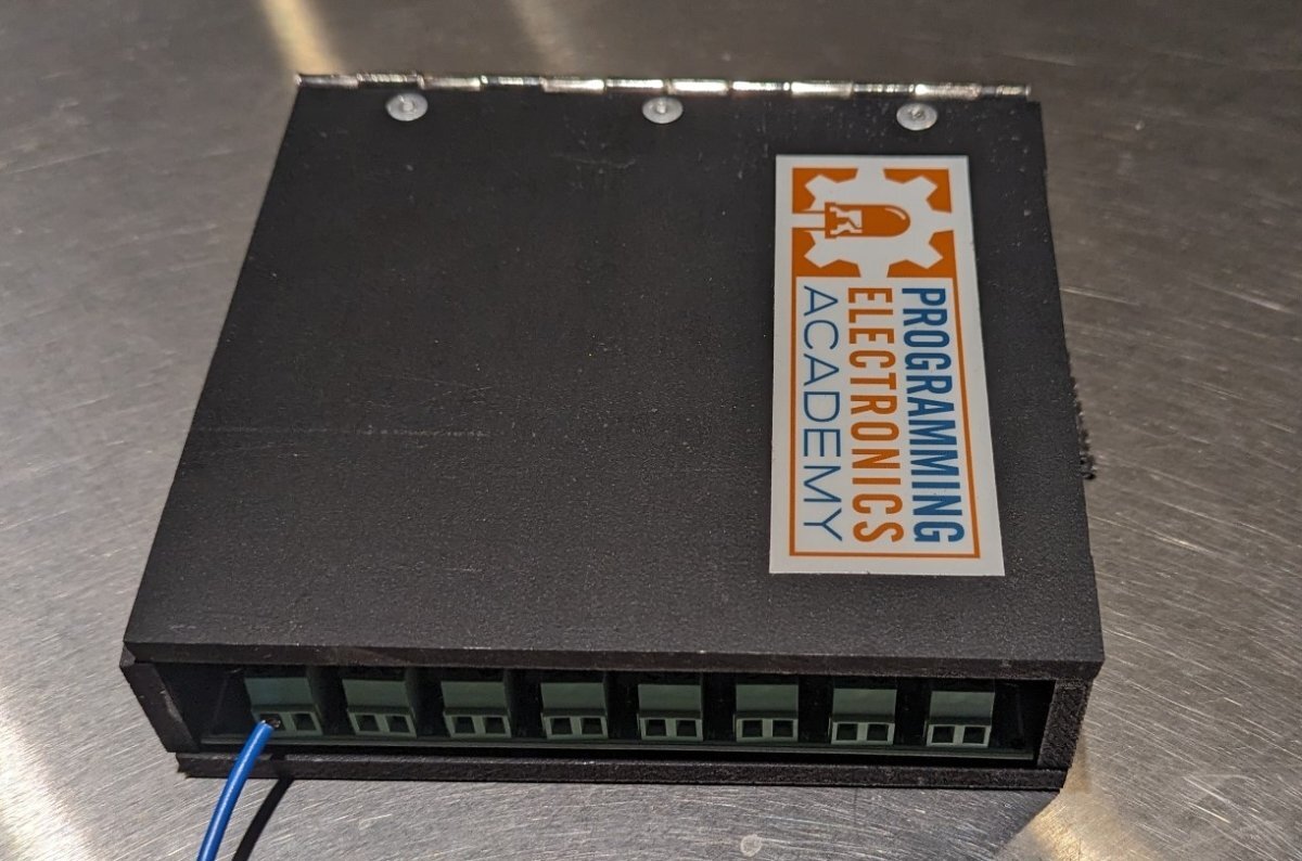 sewage pump project box enclosure with programming electronics academy sticker