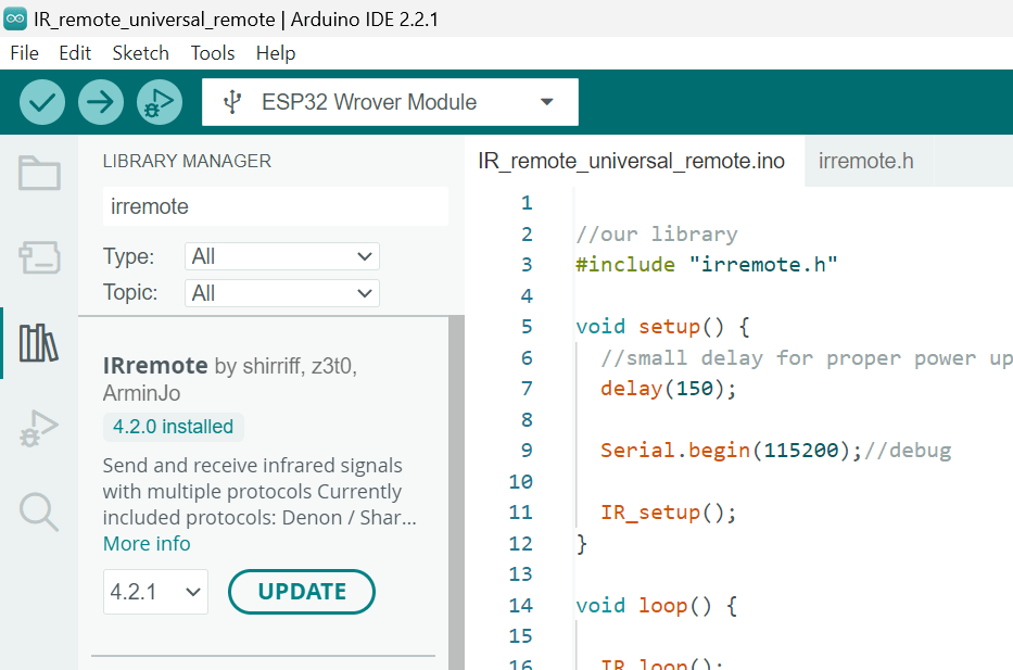 Arduino IDE - IRremote Library