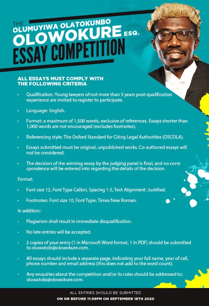 Read more about the article Win N150K in the Olowokure Essay competition 2020 For Lawyers Of 5 Years Post Call.