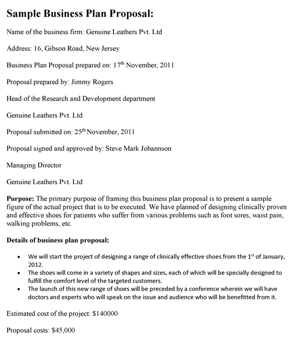 Sample Of Business Proposal Plan