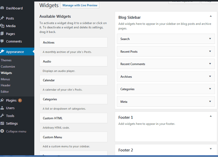 Masuklah pada dashboard > appereance > widgets. Widget pada WordPress - PT Proweb Indonesia