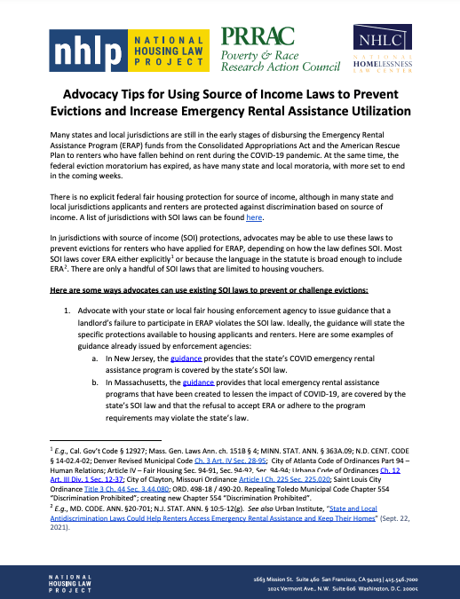 Advocacy Tips for Using Source of Laws to Prevent Evictions and