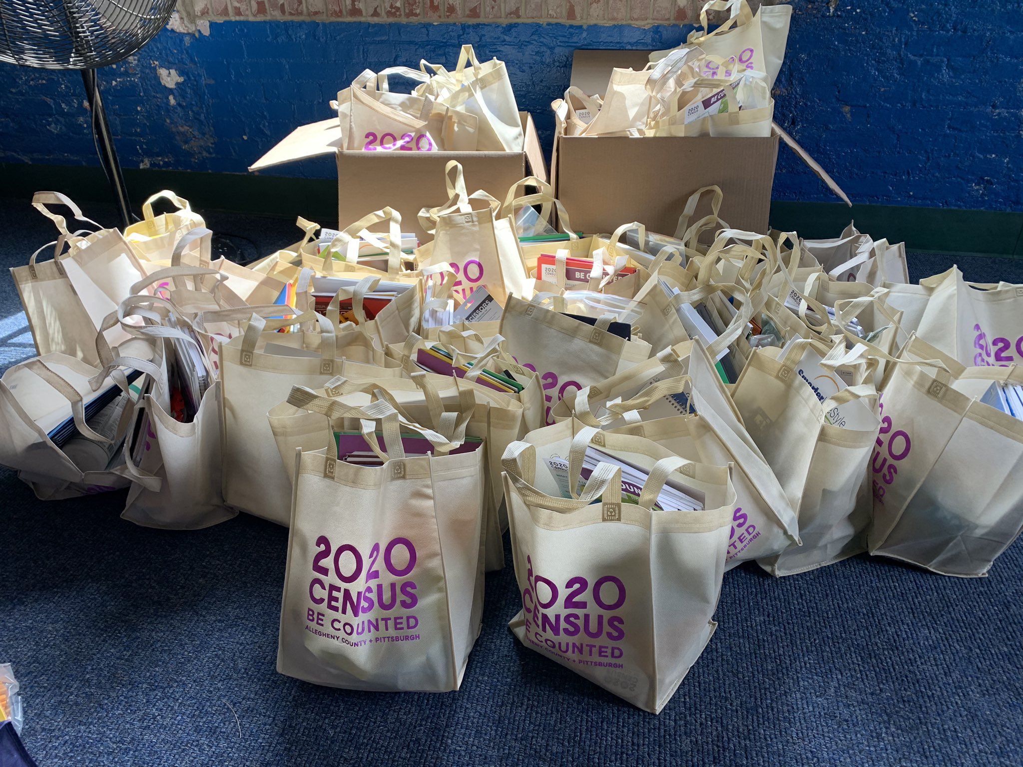 Tote bags with census resources for residents. (Courtesy photo from Josiah Gilliam/ City of Pittsburgh)